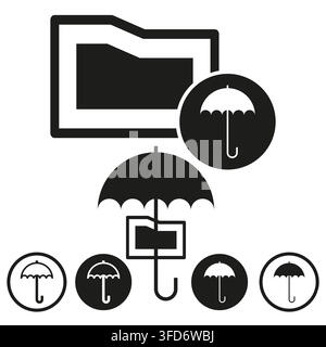 Folder umbrella data protection vector set features secure file shield. It represents safe network privacy insurance concept eps 10 Stock Vector