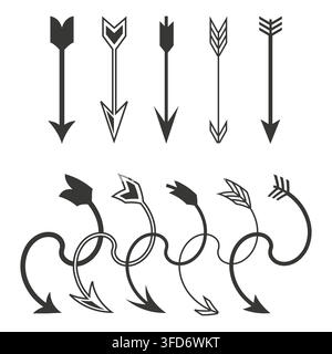 Curly arrow direction sign vector set features swirl navigation pointer. It visualizes creative travel route concept eps 10 Stock Vector