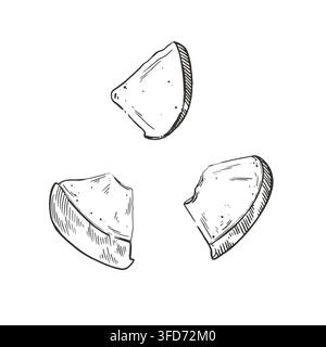 Slices and wedges of pear, hand-drawn in ink. A set of vector illustrations of fruits, pears for menu design, packaging, labels, and kitchen decor Stock Vector