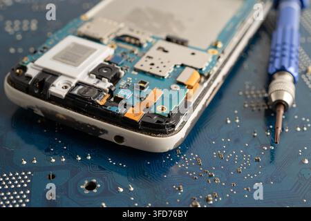 Repairing and upgrade circuit mainboard of notebook, electronic, computer hardware and technology. Stock Photo