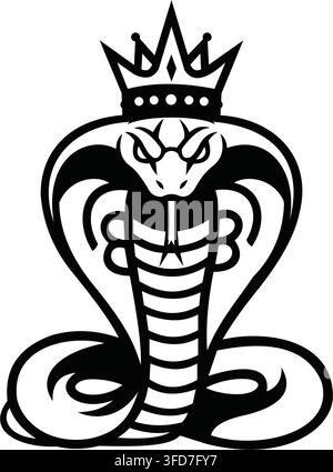 King cobra snake wearing crown stencil silhouette vector design element for tattoo esports logo or masculine emblem artwork. Stock Vector