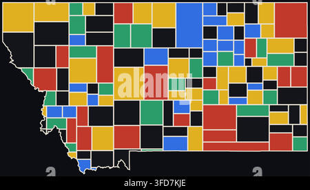 montana mondrian frosty blue world map rendered as art movement with dots and strokes across art movements from Bauhaus to Glitch for wall art decor Stock Vector
