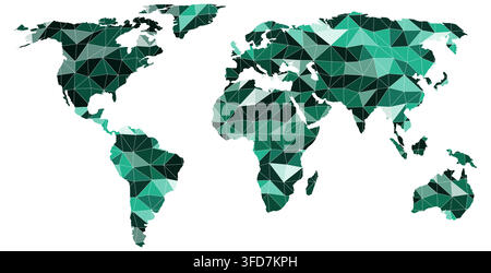 facet tessera world map in facet palette featuring low-poly triangular facets with light and color gradients for poster decor poster print decor Stock Vector