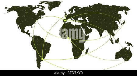abstract acid night hubs buenos aires network node world map showing connected nodes and links forming an elegant web for print decor print decor Stock Vector