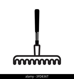 Garden rake agriculture farming tool black vector line icon. eps 10. Stock Vector