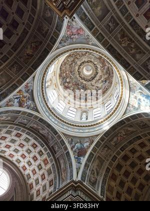 Low angle view of the interior dome designed by Filippo Juvarra inside Basilica of Sant'Andrea Renaissance church Mantua Italy Stock Photo