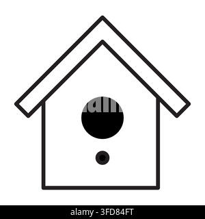 Birdhouse wooden nest bird home black vector line icon. eps 10. Stock Vector