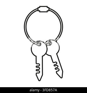 Two door keys on round metal keyring black vector line icon Stock Vector
