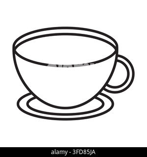 Coffee or tea cup on saucer hot drink black vector line icon Stock Vector