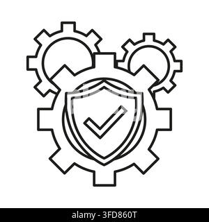 Shield security check vector shape features simple gear cog. It represents creative system protection. Stock Vector