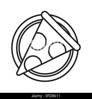 Pizza slice with cheese on plate food black vector line icon Stock Vector