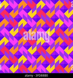 Bright bold vibrant abstract geometric quilt seamless vector pattern, color block technology, geometric colorful patchwork background. Stock Vector