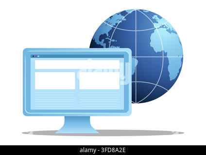 Global Website Icon, Internet Technology, World Wide Web, Online Platform, Remote Job Illustration Stock Vector