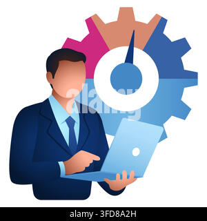 Performance Analyst Icon, KPI Monitoring, Business Performance, Productivity Analytics and Operations Dashboard Illustration Stock Vector