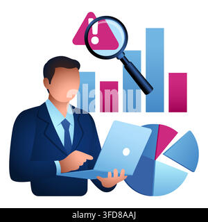 Risk Analyst Icon, Business Risk Assessment, Financial Analysis, Risk Management, Data Analytics Illustration Stock Vector