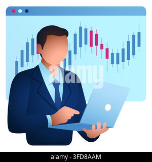 Stock Trader Icon, Financial Analyst, Investment Analysis, Trading Dashboard, Stock Market, Forex Trading and Fintech Illustration Stock Vector