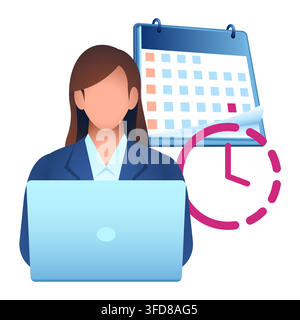 Temporary Job Icon, Temporary Employment, Fixed Term Work, Woman in Business, Calendar Schedule Illustration Stock Vector