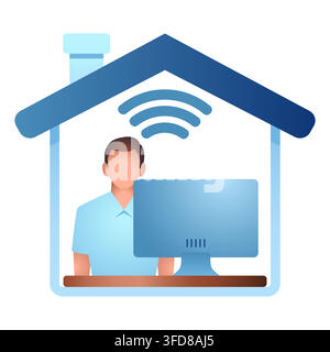 Work From Home Icon, Home Office, Remote Work, Telecommuting, Virtual Office and Digital Workplace Illustration Stock Vector