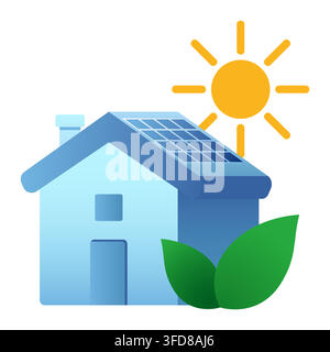 Solar powered eco friendly home icon with rooftop solar panel, renewable energy house and sustainable living concept Stock Vector