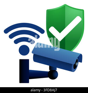 Smart security camera icon with wireless WiFi signal, CCTV surveillance technology concept Stock Vector