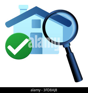 Home inspection icon with magnifying glass and residential property assessment concept Stock Vector