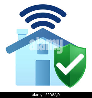 Smart home icon with wireless WiFi connection, home automation technology, secure connected house concept Stock Vector