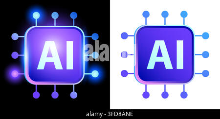 Modern artificial intelligence chip icon, machine learning processor symbol, technology illustration Stock Vector