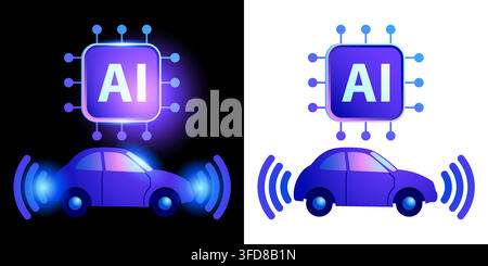 Modern AI Autonomous Vehicle Icon, Self Driving Car Technology, Artificial Intelligence Transportation, Smart Mobility and Driverless Vehicle Symbol Stock Vector