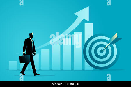 Business Growth Success Concept, Businessman Achieving Goals, Financial Growth Chart, Target Achievement and Corporate Success Illustration Stock Vector