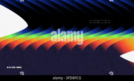 Futuristic Abstract Background with Colorful Curved Waves, Layered Gradients, Grid Shapes and Texture Effects Stock Vector