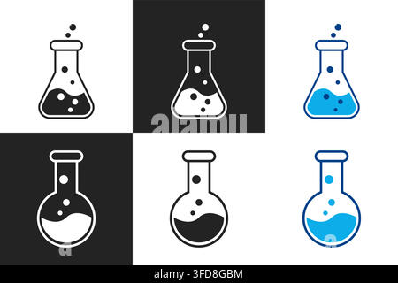 Science laboratory flask icon set, minimal outline chemistry glassware collection vector illustration Stock Vector