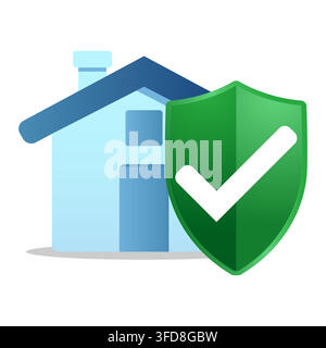Protected home with shield and checkmark, residential security insurance concept Stock Vector