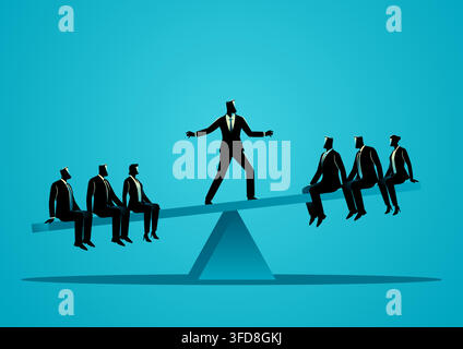 Business leader balancing teamwork and workplace equality concept Stock Vector
