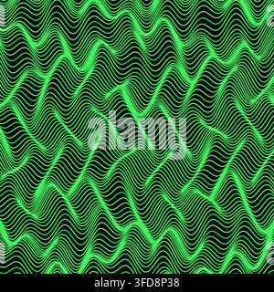 Vibrant neon green and black wavy contour lines create a dynamic optical illusion pattern optimized for modern B2B graphic design projects. Stock Vector