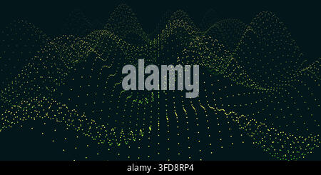 Abstract digital landscape with flowing particles, 3d wave background, technology and data visualization concept Stock Vector