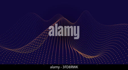 Abstract digital landscape with flowing particles, wave background, data visualization, futuristic technology concept Stock Vector