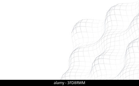 Abstract 3d wireframe mesh background with wavy geometric pattern isolated on white background Stock Vector