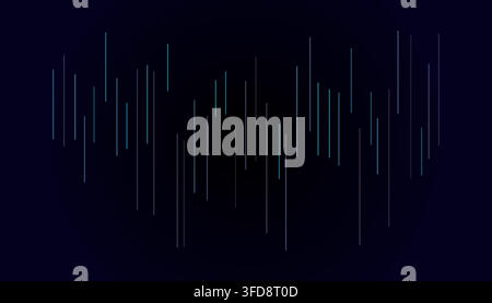 Abstract digital sound wave visualization with glowing vertical lines on a dark blue background Stock Vector