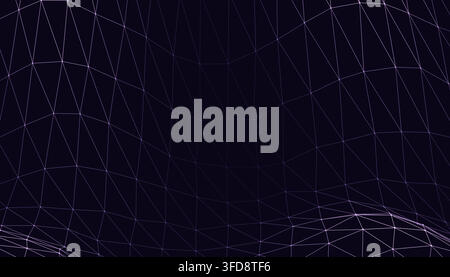 Abstract digital landscape with a glowing purple wireframe mesh surface Stock Vector