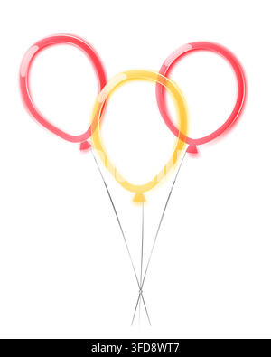 Vibrant set of three glossy glassmorphism balloons in pink, yellow, and red hues, showcasing a modern, translucent, and ethereal aesthetic against a w Stock Vector