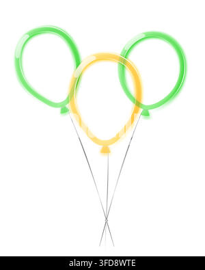 Vibrant set of three glossy glassmorphism balloons in lime green, yellow, and light green, showcasing a modern, translucent, and ethereal aesthetic ag Stock Vector
