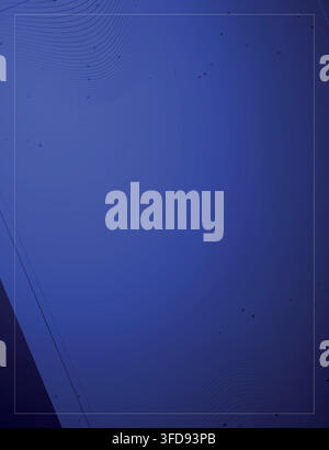 Abstract background featuring elegant flowing wavy lines and scattered dots on a deep blue gradient surface with a thin rectangular frame. Stock Vector