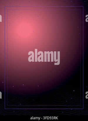 Modern abstract background featuring flowing wavy lines, scattered glowing particles, and a minimalist rectangular frame in purple and pink tones. Stock Vector