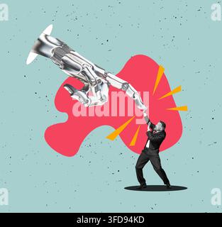 People fear AI robots. Artificial intelligence concept for businesses. Stock Photo