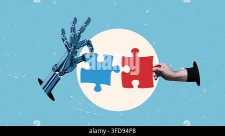 Teamwork and the concept of shared success between a businessman and ai - artificial intelligence - working together. Stock Photo