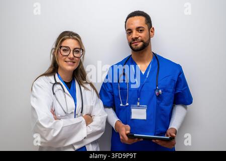 Diverse medical team collaborating on healthcare strategy Stock Photo