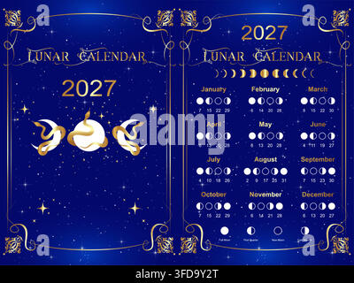 Moon calendar 2027 and Moon Phases banner. Lunar phases schedule and ...