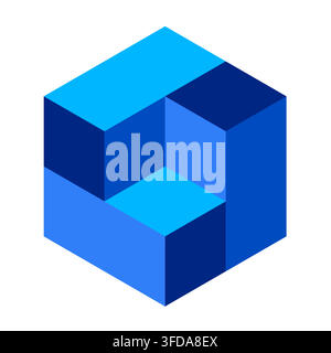 Parallelepipeds forming a cube. Optical illusion figure. Editable vector illustration Stock Vector