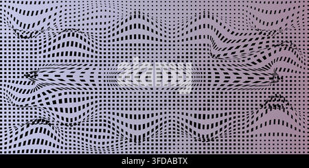 Abstract optical illusion background with distorted grid pattern and wavy black shapes Stock Vector