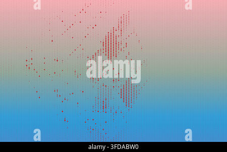 Abstract tech background with glowing red dots on gradient blue and pink Stock Vector